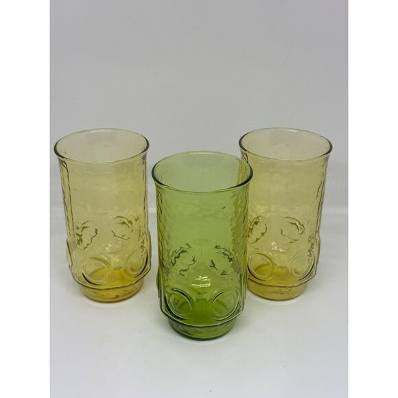 VTG 1970 Anchor Hocking Heritage Hill Amber Green Glasses MCM Set of 3 | 5.5" - Picture 5 of 7